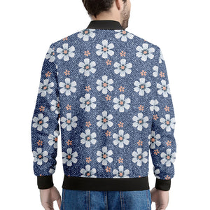 Flower Denim Jeans Pattern Print Men's Bomber Jacket