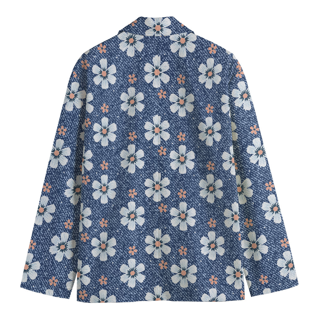 Flower Denim Jeans Pattern Print Men's Cotton Blazer