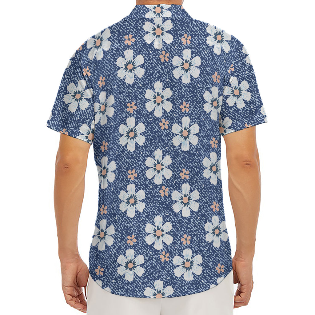 Flower Denim Jeans Pattern Print Men's Deep V-Neck Shirt