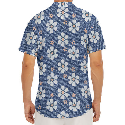 Flower Denim Jeans Pattern Print Men's Deep V-Neck Shirt