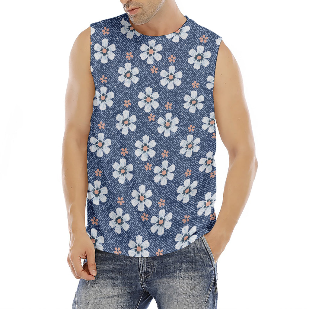 Flower Denim Jeans Pattern Print Men's Fitness Tank Top
