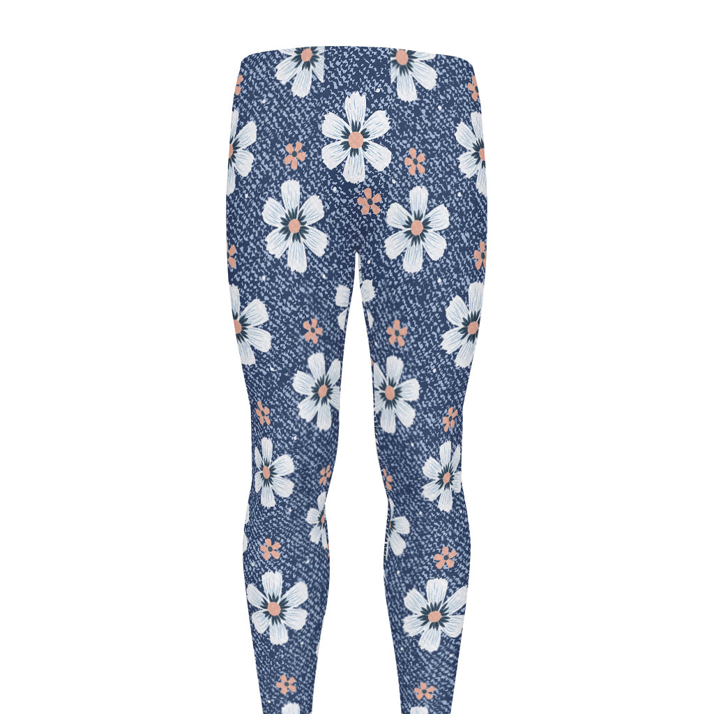 Flower Denim Jeans Pattern Print Men's leggings