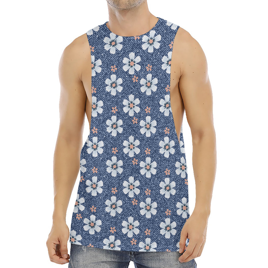 Flower Denim Jeans Pattern Print Men's Muscle Tank Top