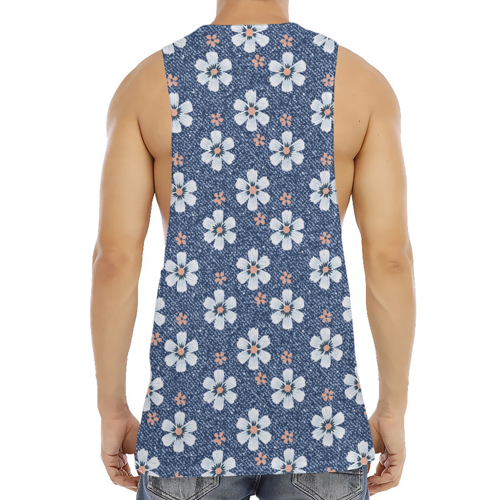 Flower Denim Jeans Pattern Print Men's Muscle Tank Top