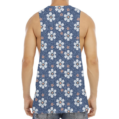 Flower Denim Jeans Pattern Print Men's Muscle Tank Top