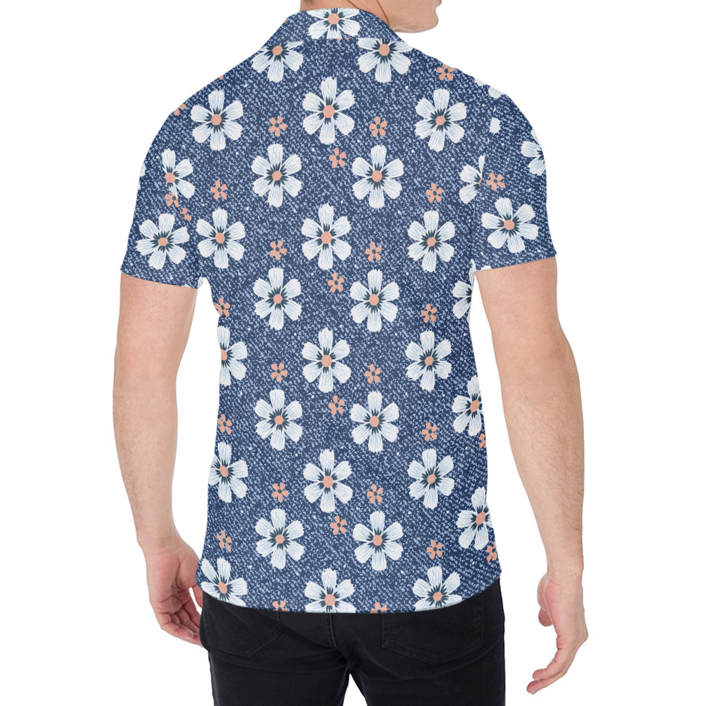 Flower Denim Jeans Pattern Print Men's Shirt
