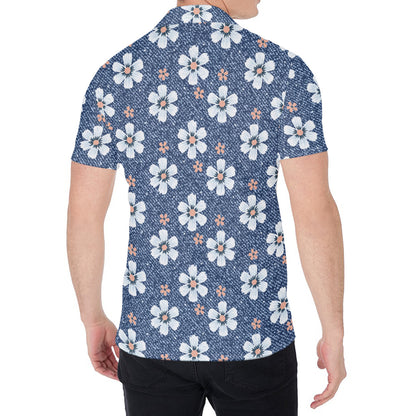 Flower Denim Jeans Pattern Print Men's Shirt