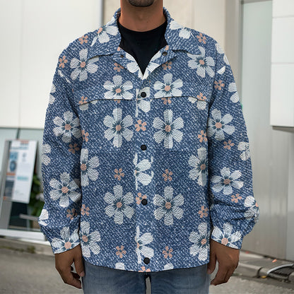 Flower Denim Jeans Pattern Print Men's Shirt Jacket