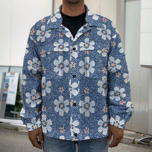 Flower Denim Jeans Pattern Print Men's Shirt Jacket