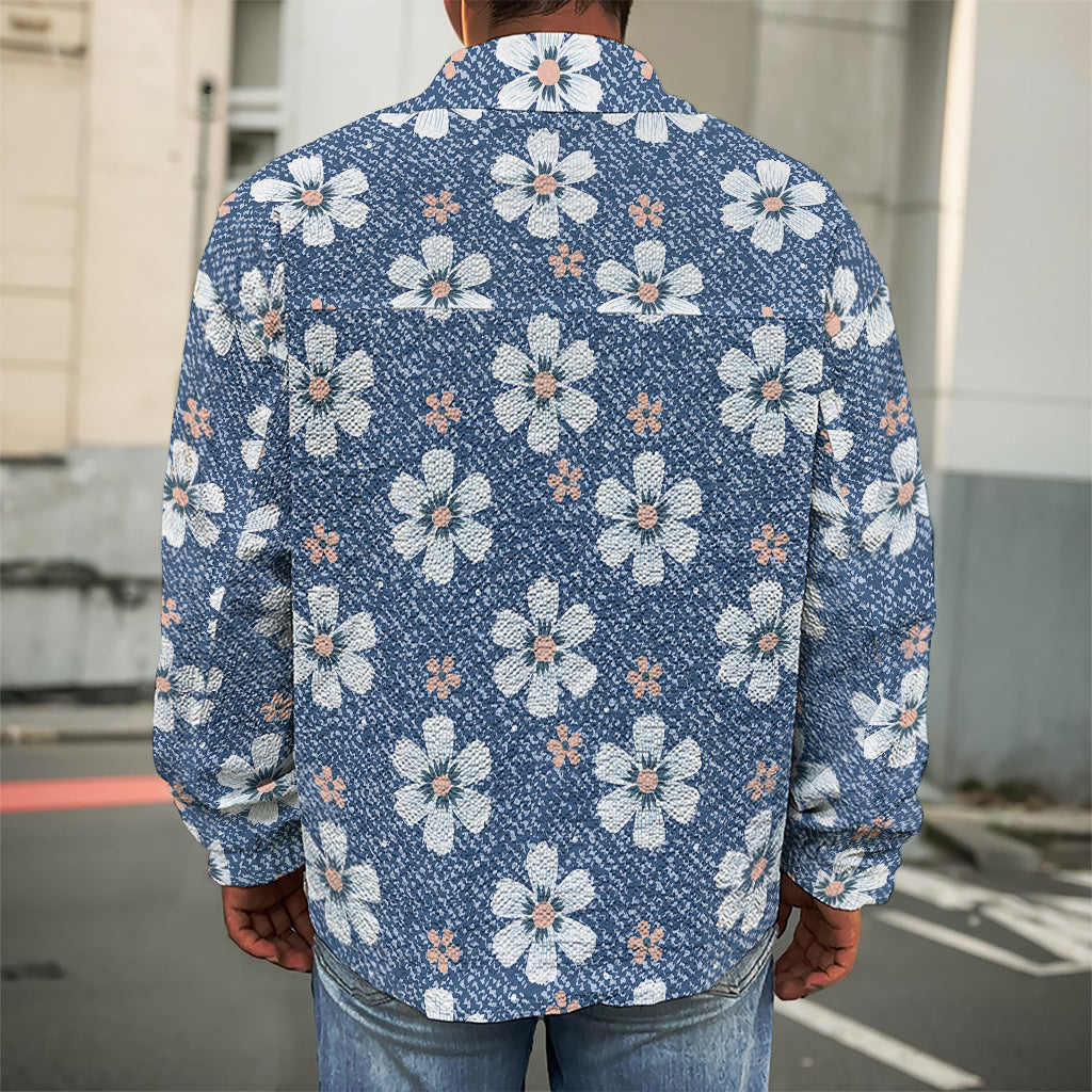 Flower Denim Jeans Pattern Print Men's Shirt Jacket