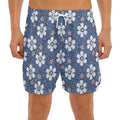 Flower Denim Jeans Pattern Print Men's Split Running Shorts