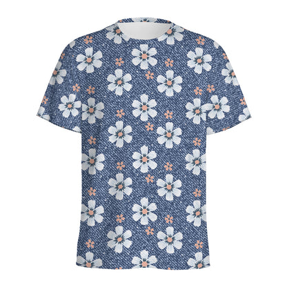 Flower Denim Jeans Pattern Print Men's Sports T-Shirt