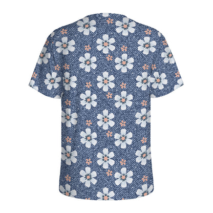 Flower Denim Jeans Pattern Print Men's Sports T-Shirt