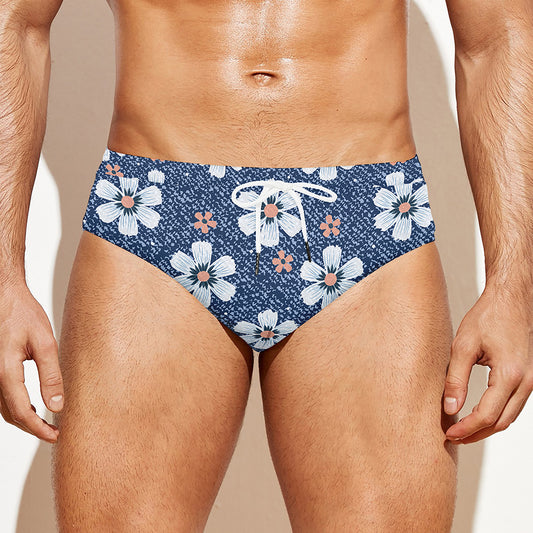 Flower Denim Jeans Pattern Print Men's Swim Briefs