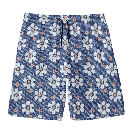 Flower Denim Jeans Pattern Print Men's Swim Trunks