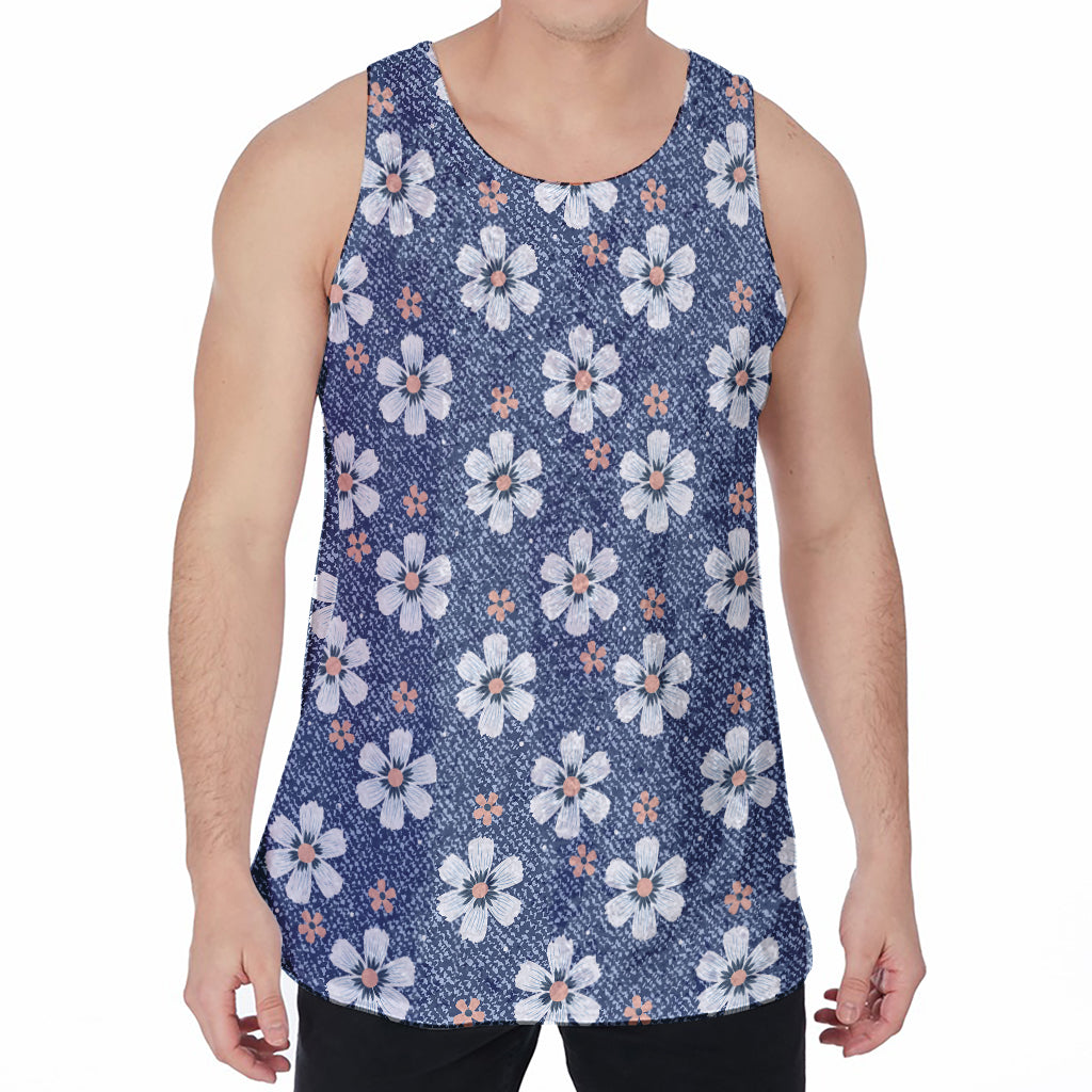 Flower Denim Jeans Pattern Print Men's Velvet Tank Top