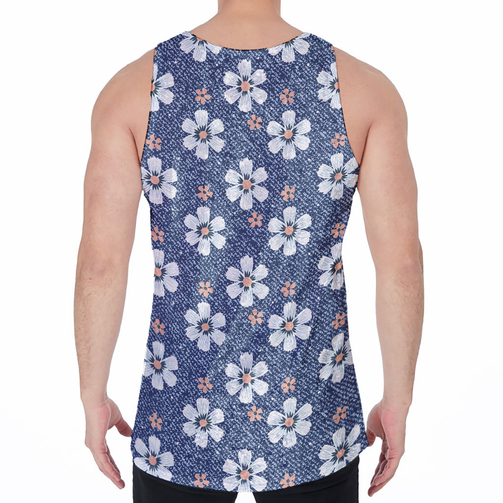 Flower Denim Jeans Pattern Print Men's Velvet Tank Top