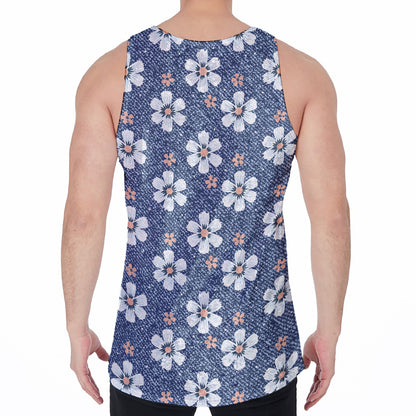 Flower Denim Jeans Pattern Print Men's Velvet Tank Top