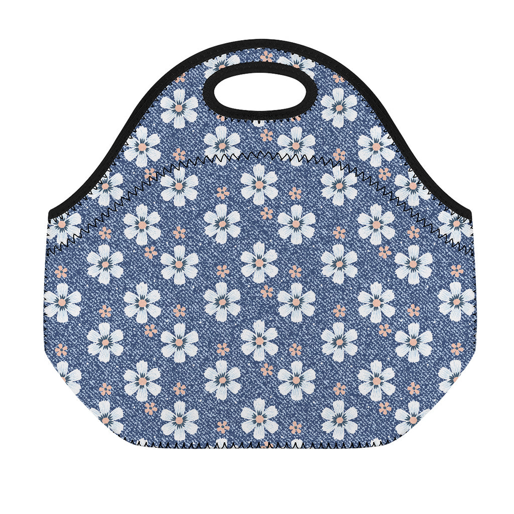Flower Denim Jeans Pattern Print Neoprene Lunch Bag