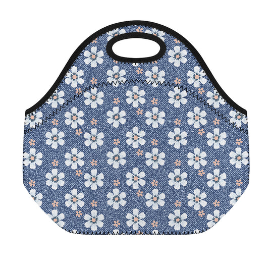 Flower Denim Jeans Pattern Print Neoprene Lunch Bag