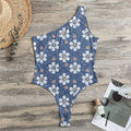 Flower Denim Jeans Pattern Print One Shoulder Bodysuit