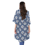 Flower Denim Jeans Pattern Print Open Front Beach Cover Up