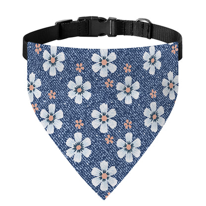 Flower Denim Jeans Pattern Print Over The Collar Dog Bandana