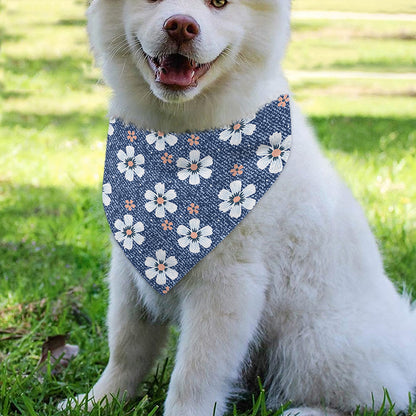 Flower Denim Jeans Pattern Print Over The Collar Dog Bandana