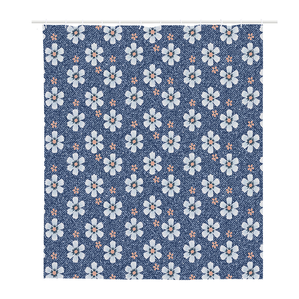 Flower Denim Jeans Pattern Print Polyester Shower Curtain