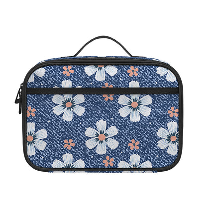 Flower Denim Jeans Pattern Print Portable Lunch Bag