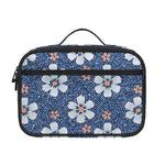 Flower Denim Jeans Pattern Print Portable Lunch Bag