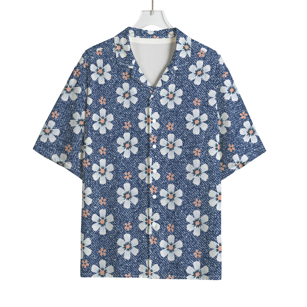 Flower Denim Jeans Pattern Print Rayon Hawaiian Shirt