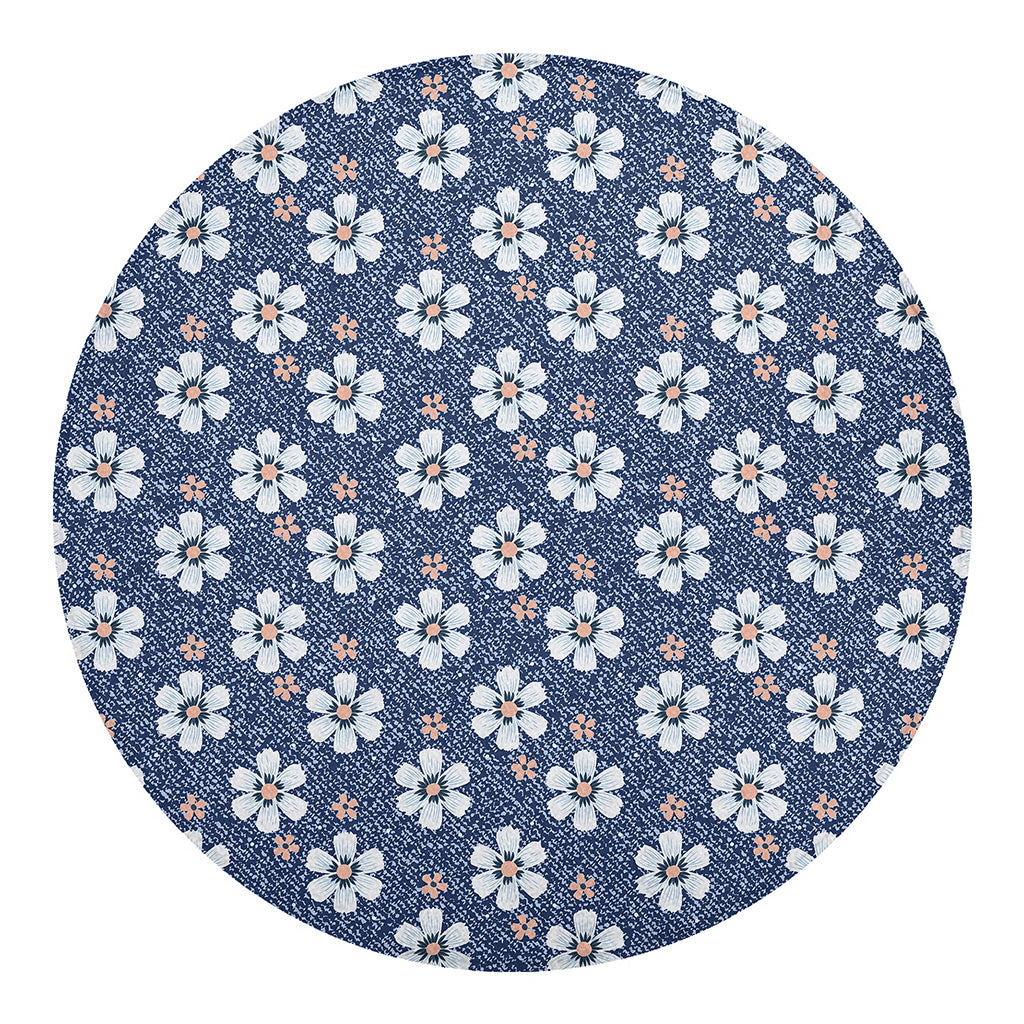 Flower Denim Jeans Pattern Print Round Blanket