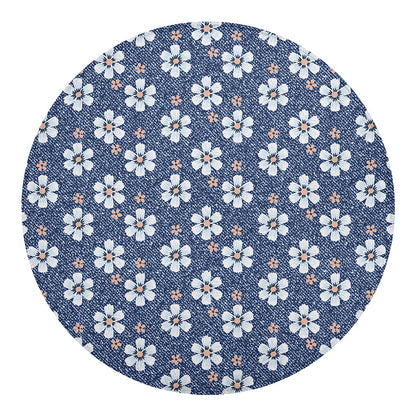 Flower Denim Jeans Pattern Print Round Blanket