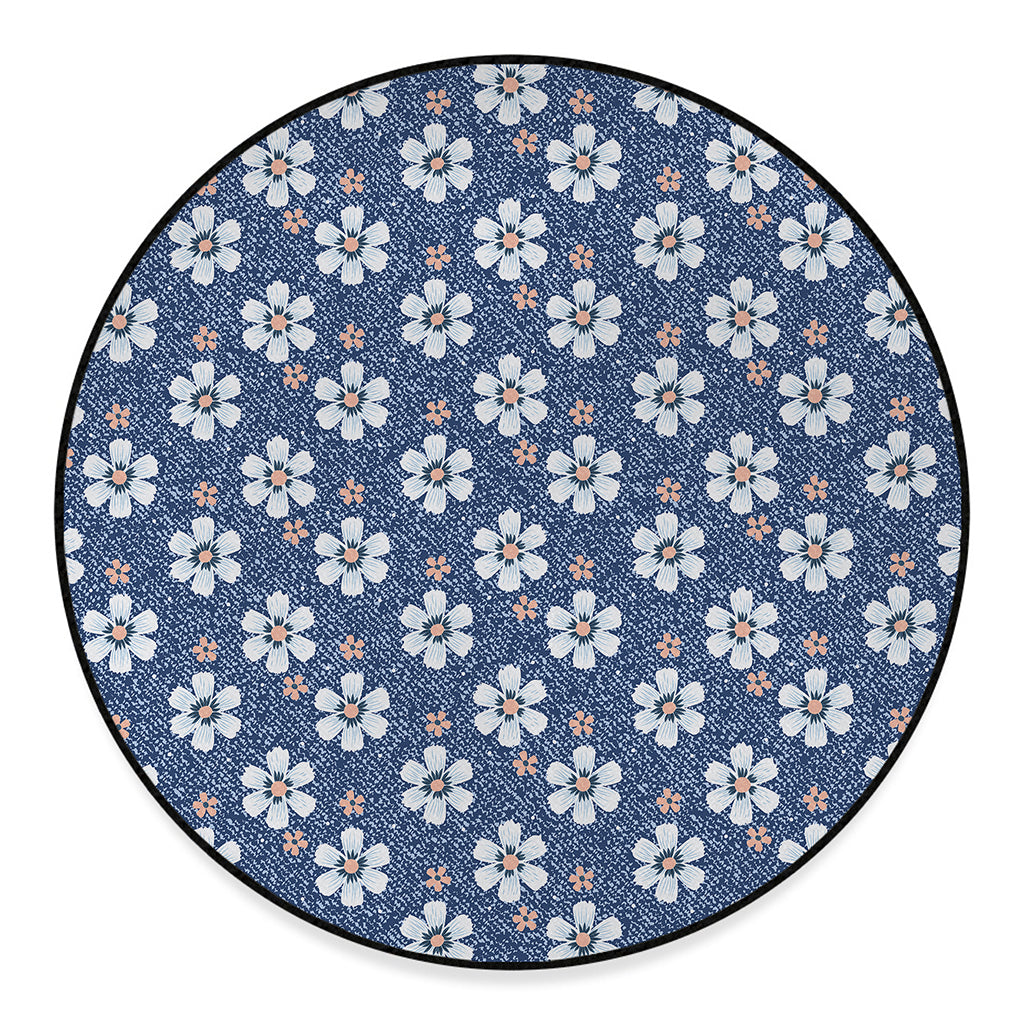 Flower Denim Jeans Pattern Print Round Floor Mat