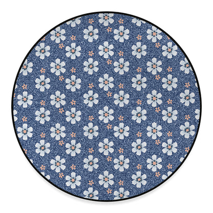 Flower Denim Jeans Pattern Print Round Floor Mat