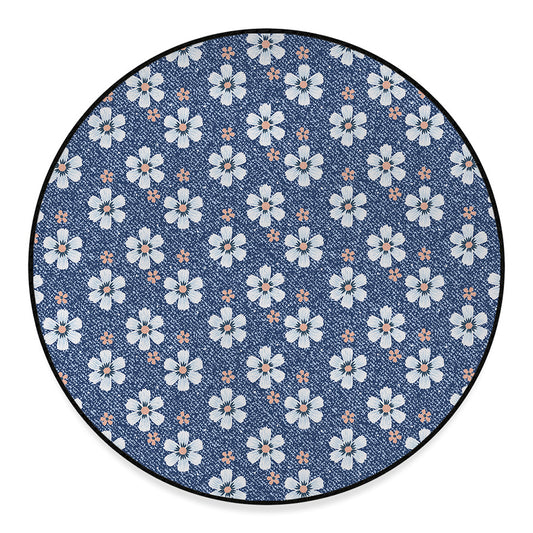 Flower Denim Jeans Pattern Print Round Floor Mat