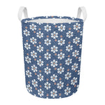 Flower Denim Jeans Pattern Print Round Laundry Basket