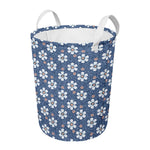 Flower Denim Jeans Pattern Print Round Laundry Basket