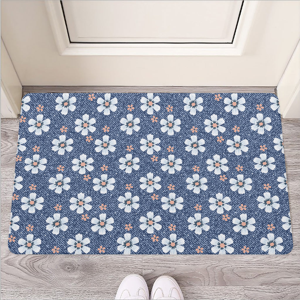 Flower Denim Jeans Pattern Print Rubber Doormat