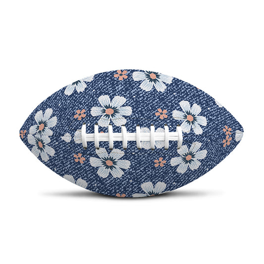 Flower Denim Jeans Pattern Print Rugby Ball