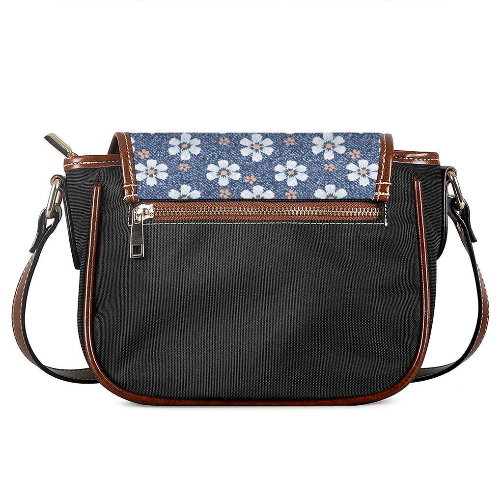 Flower Denim Jeans Pattern Print Saddle Bag