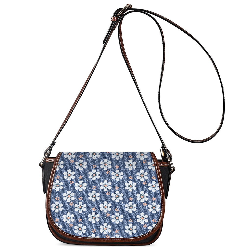 Flower Denim Jeans Pattern Print Saddle Bag