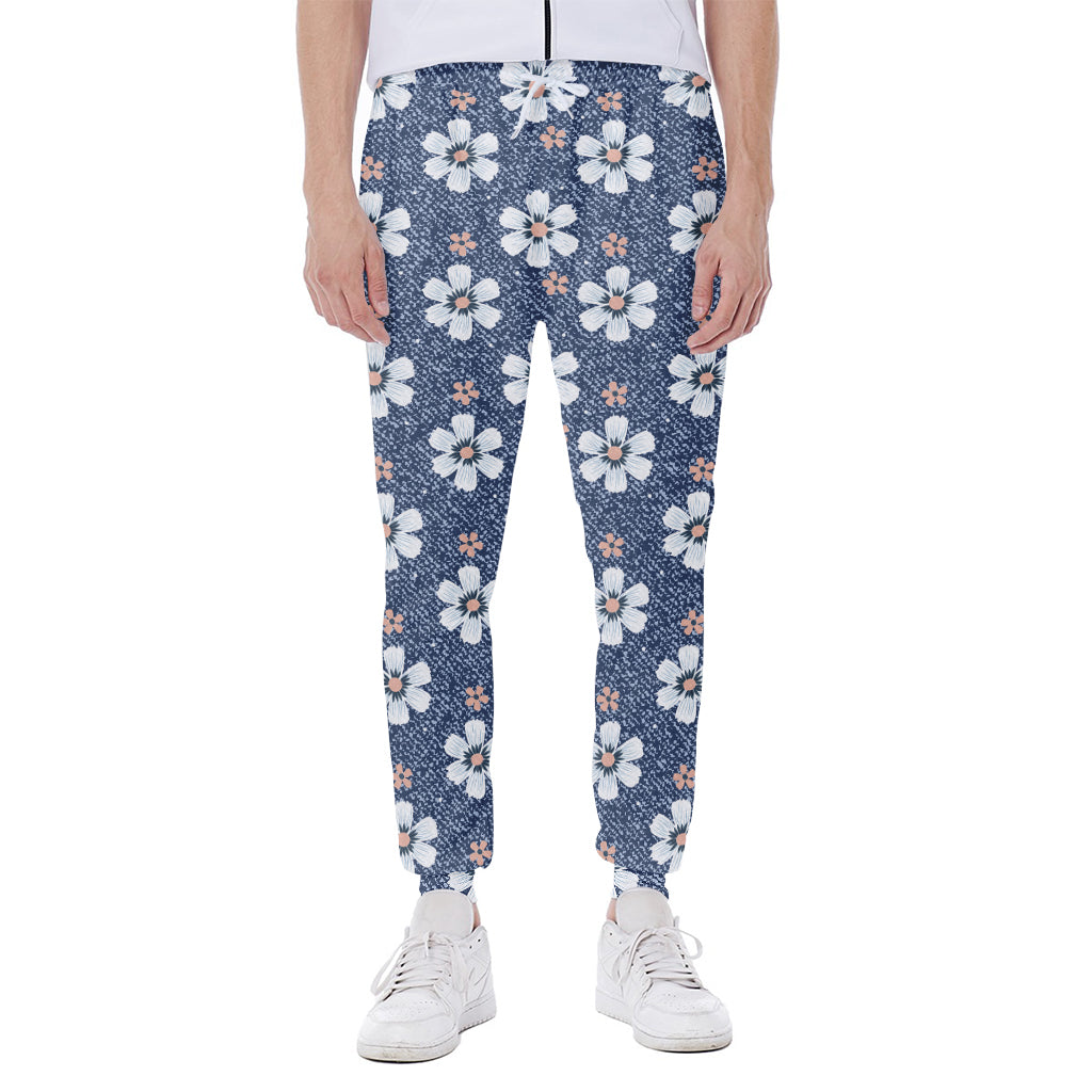 Flower Denim Jeans Pattern Print Scuba Joggers