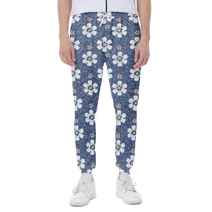 Flower Denim Jeans Pattern Print Scuba Joggers
