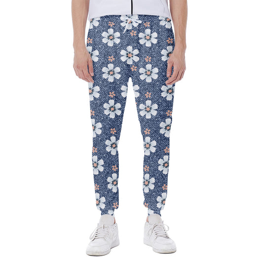 Flower Denim Jeans Pattern Print Scuba Joggers