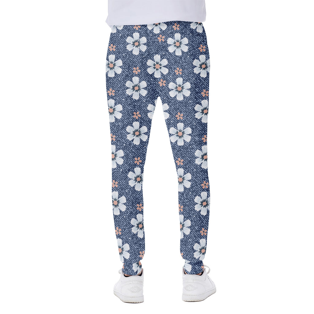 Flower Denim Jeans Pattern Print Scuba Joggers