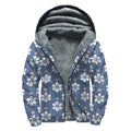 Flower Denim Jeans Pattern Print Sherpa Lined Zip Up Hoodie