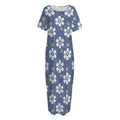 Flower Denim Jeans Pattern Print Short Sleeve Long Nightdress