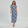 Flower Denim Jeans Pattern Print Short Sleeve Maxi Dress